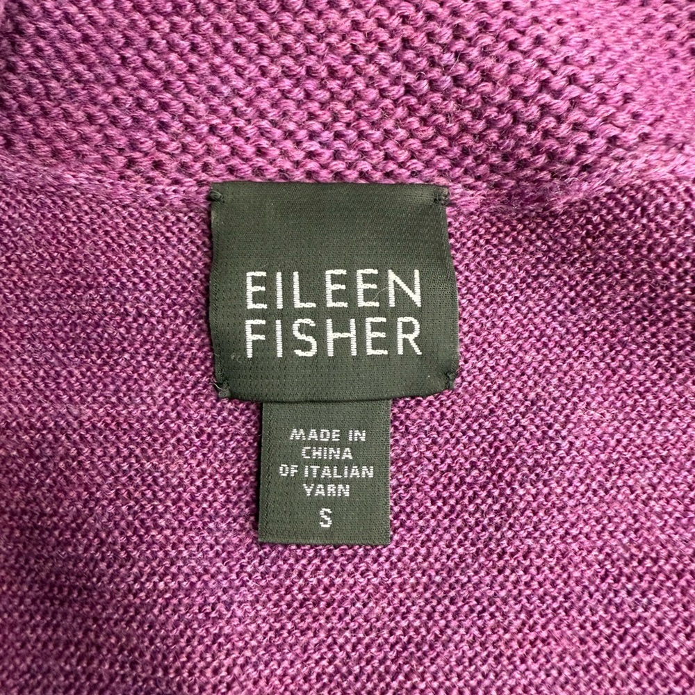 Eileen Fisher Open-Front Merino Wool Cardigan Purple Shawl-Collar Sweater S - Picture 8 of 11